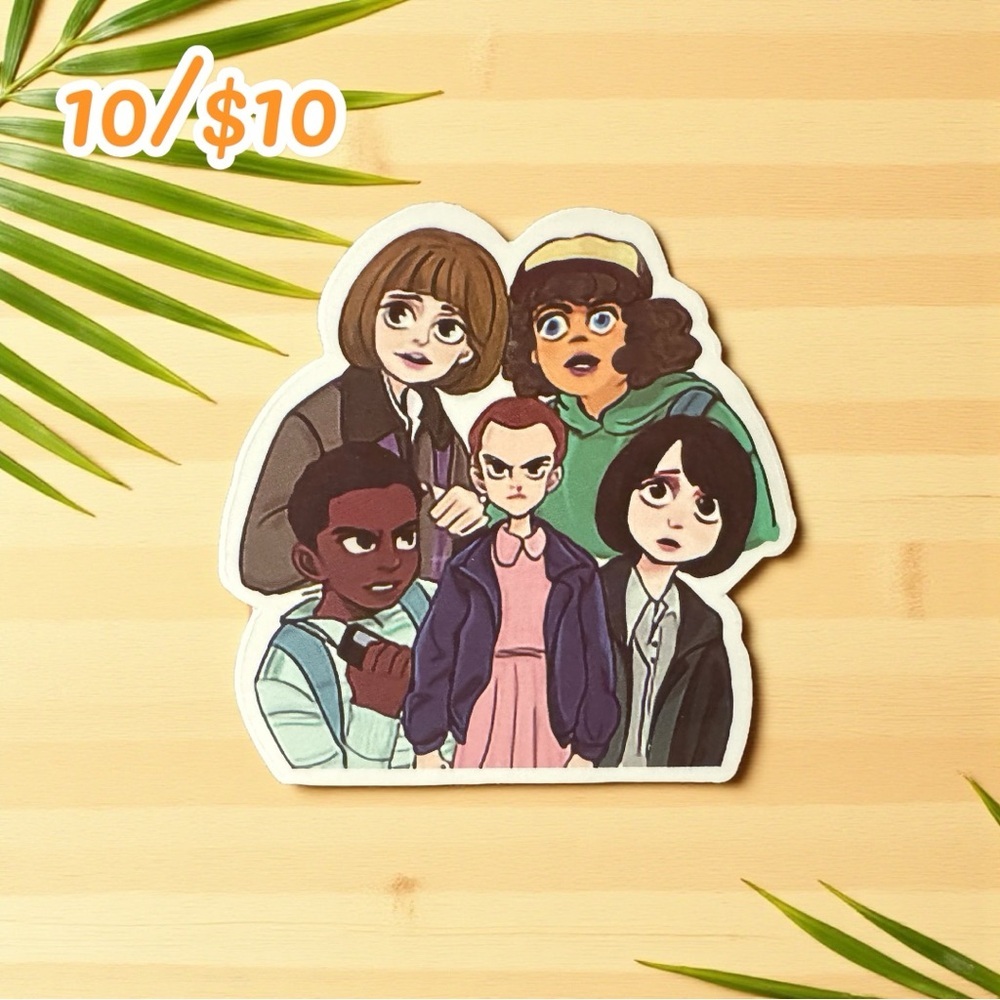 Surprised Stranger Things Group Vinyl Sticker – 2 1/2”